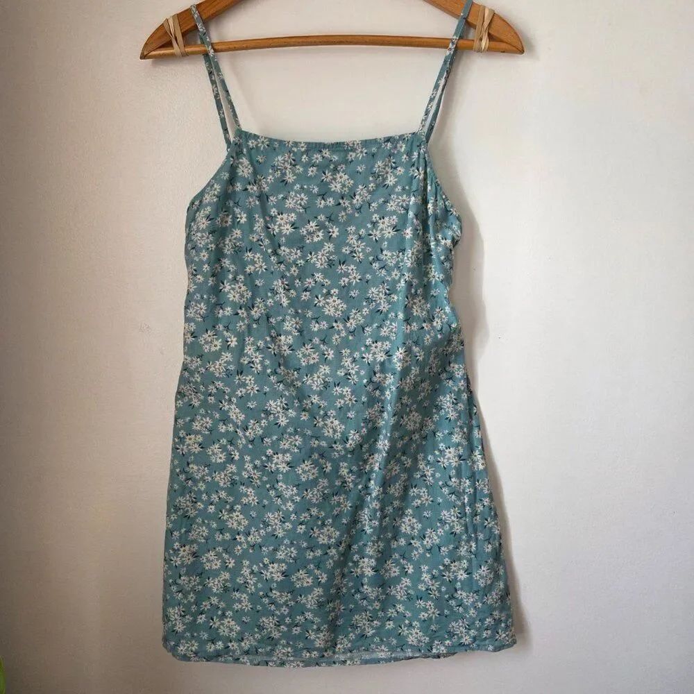 EUC LIKE NEW AMERICAN EAGLE OUTFITTERS TEAL FLORAL OPEN /TIE BACK TANK DRESS S